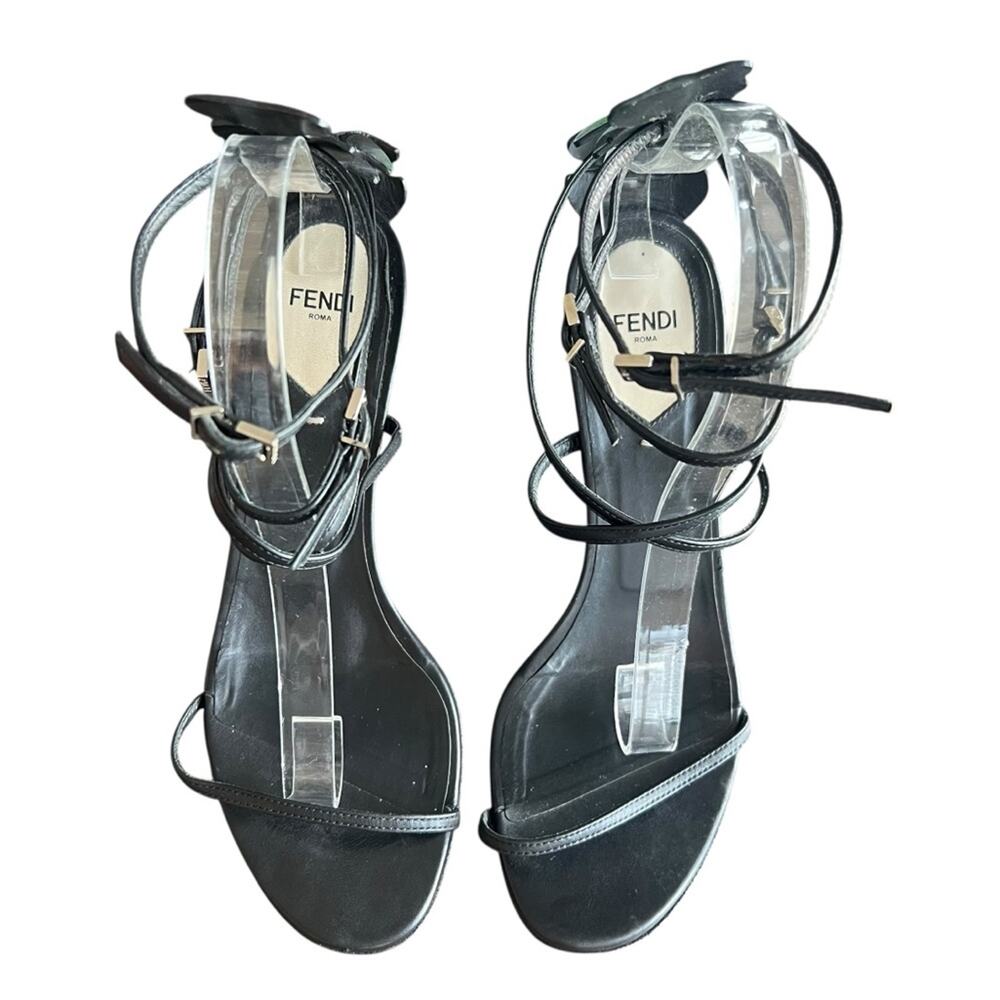 Fendi Women’s Ava Black Leather Crocodile Strappy Sandals Stiletto Heels Size 39 - Picture 3 of 15